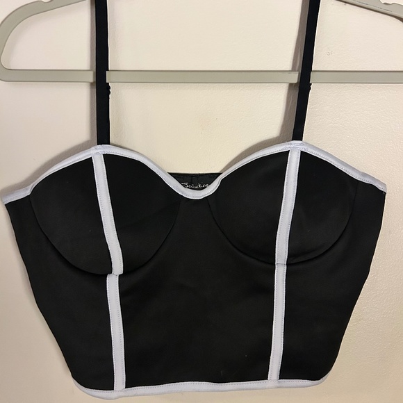 Vintage Large Seductions Black Corset top with White Ribbing - Picture 1 of 4